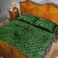 Hawaiian Whales Polynesian Art Motifs Quilt Bed Set Green Color - Polynesian Pride