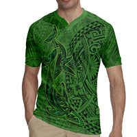 Hawaiian Whales Polynesian Art Motifs Rugby Jersey Green Color - Polynesian Pride