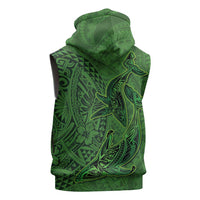 Hawaiian Whales Polynesian Art Motifs Sleeveless Hoodie Green Color - Polynesian Pride