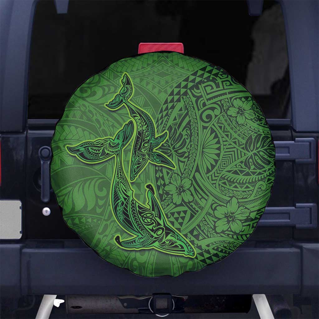 Hawaiian Whales Polynesian Art Motifs Spare Tire Cover Green Color - Polynesian Pride