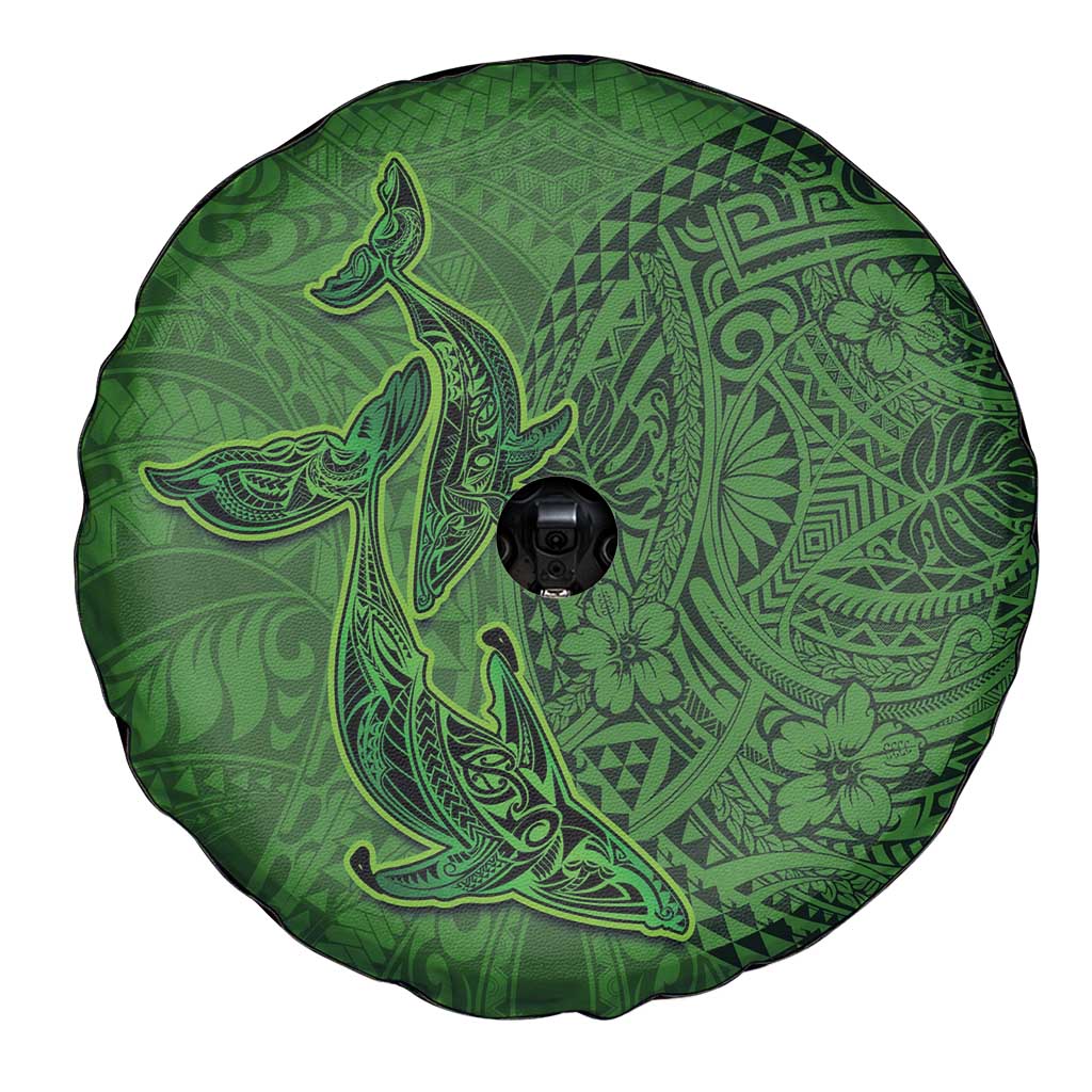 Hawaiian Whales Polynesian Art Motifs Spare Tire Cover Green Color - Polynesian Pride