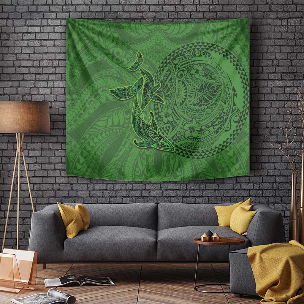 Hawaiian Whales Polynesian Art Motifs Tapestry Green Color - Polynesian Pride