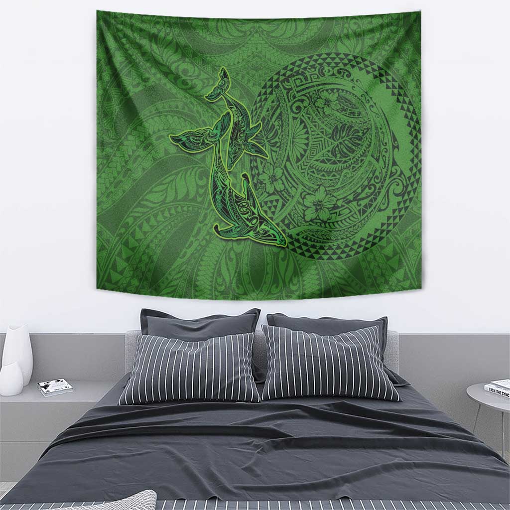 Hawaiian Whales Polynesian Art Motifs Tapestry Green Color - Polynesian Pride