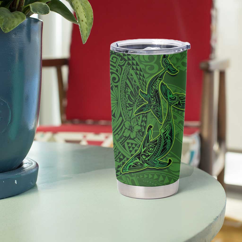 Hawaiian Whales Polynesian Art Motifs Tumbler Cup Green Color - Polynesian Pride