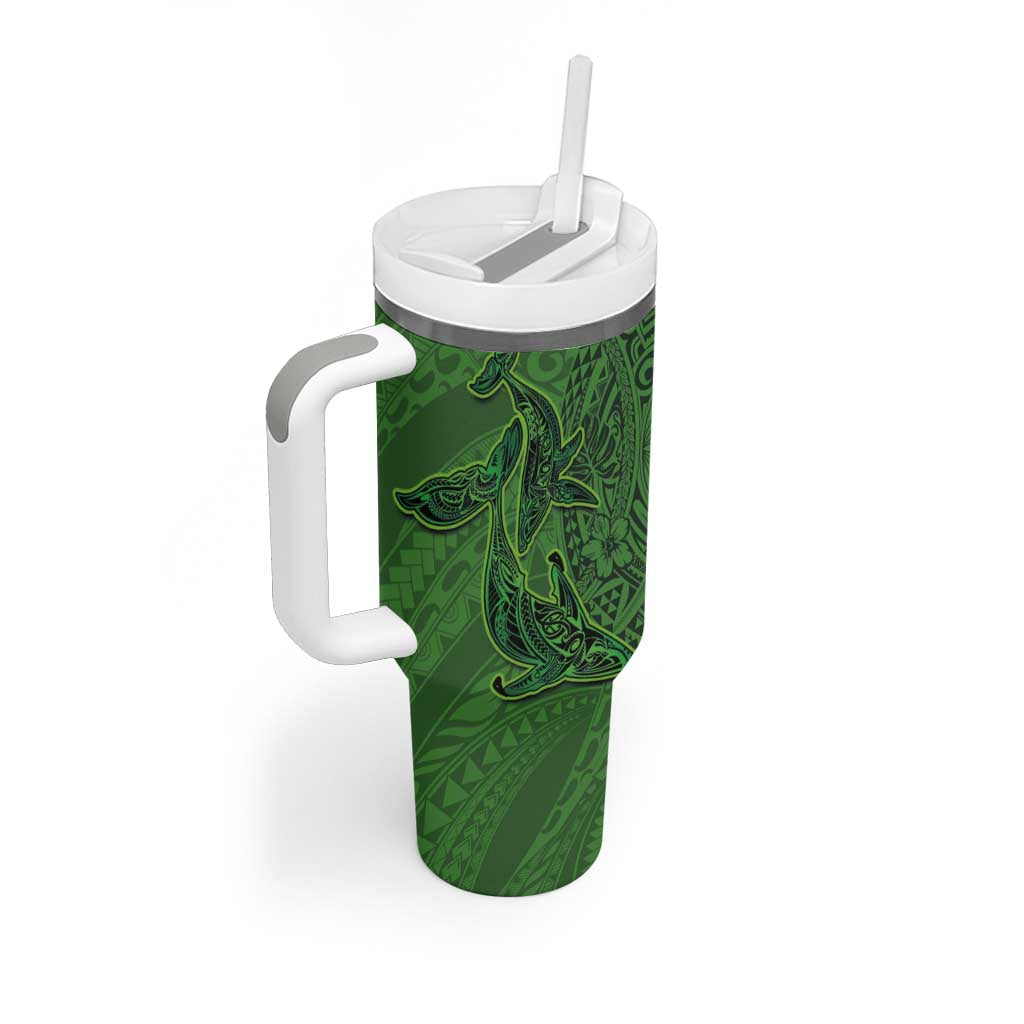 Hawaiian Whales Polynesian Art Motifs Tumbler With Handle Green Color - Polynesian Pride