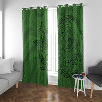 Hawaiian Whales Polynesian Art Motifs Window Curtain Green Color - Polynesian Pride