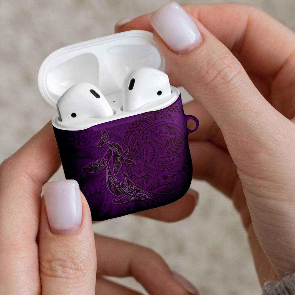 Hawaiian Whales Polynesian Art Motifs AirPods Case Purple Color - Polynesian Pride