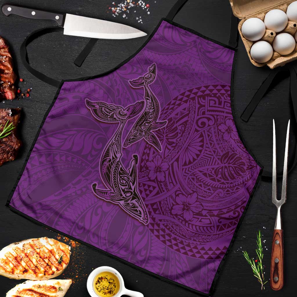 Hawaiian Whales Polynesian Art Motifs Apron Purple Color - Polynesian Pride