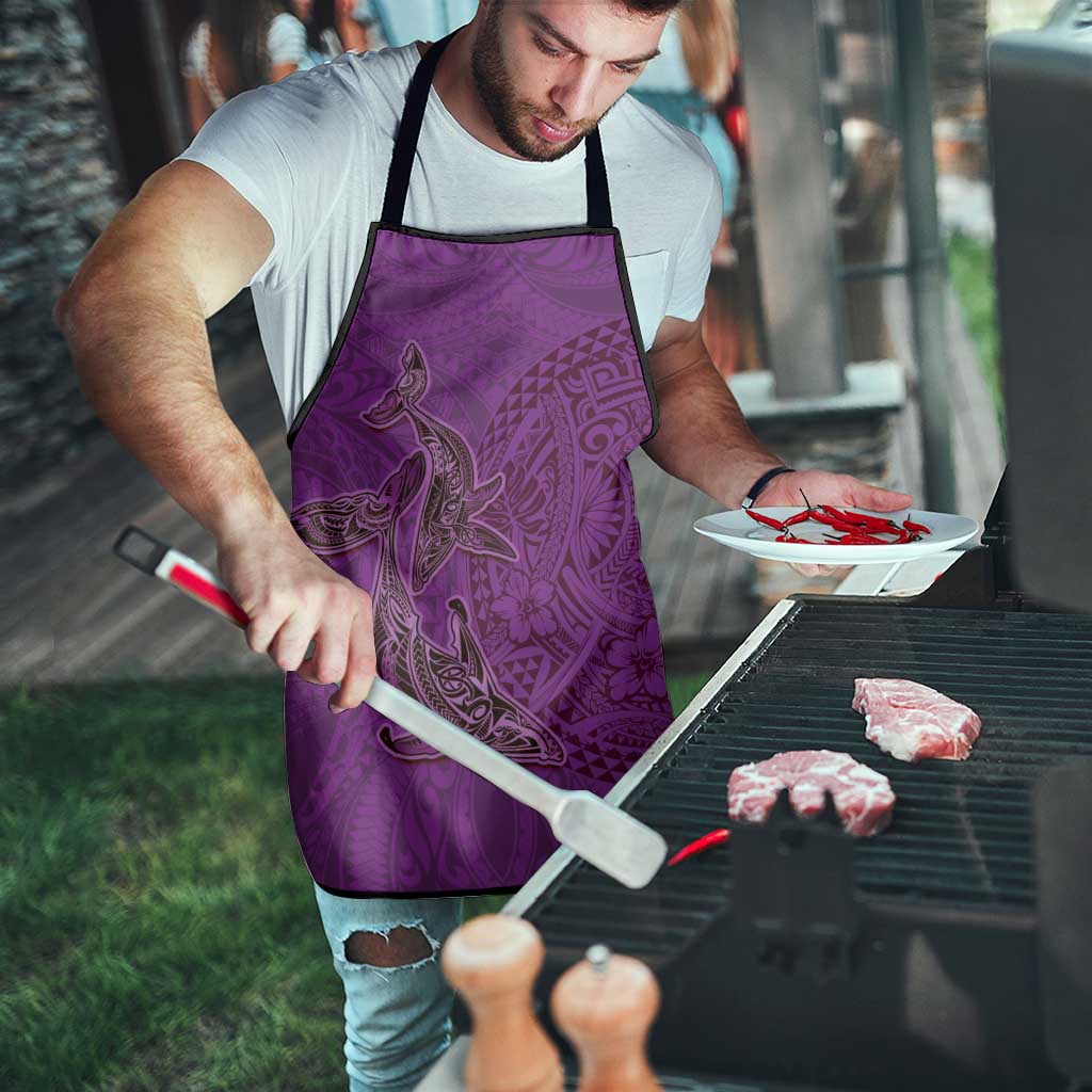 Hawaiian Whales Polynesian Art Motifs Apron Purple Color - Polynesian Pride