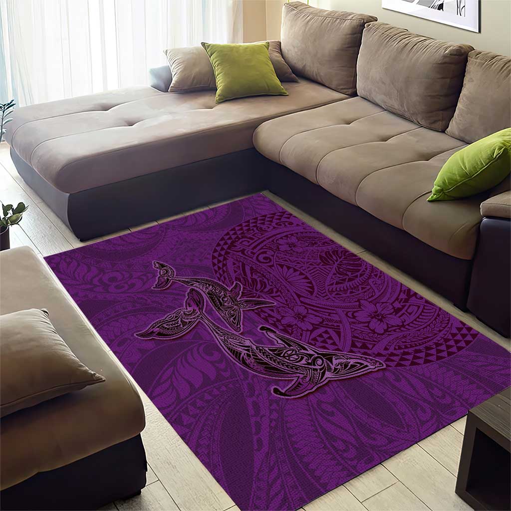Hawaiian Whales Polynesian Art Motifs Area Rug Purple Color - Polynesian Pride