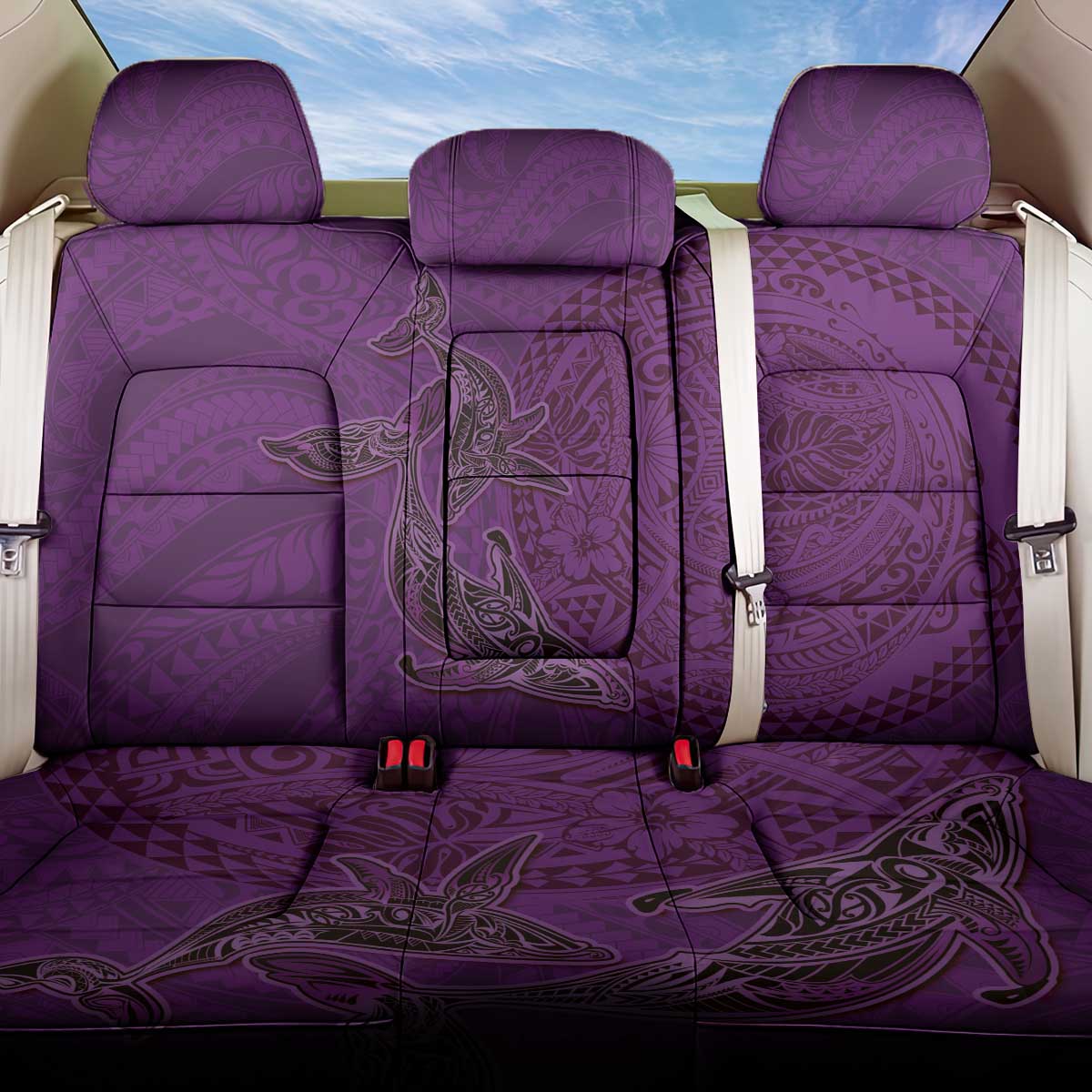 Hawaiian Whales Polynesian Art Motifs Back Car Seat Cover Purple Color - Polynesian Pride