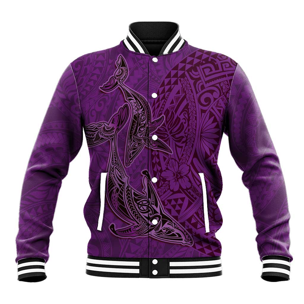 Hawaiian Whales Polynesian Art Motifs Baseball Jacket Purple Color - Polynesian Pride