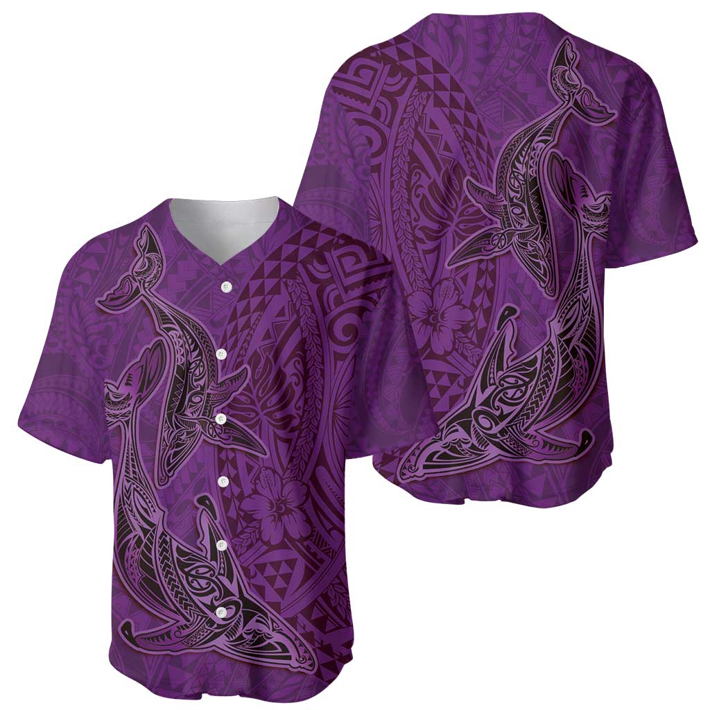 Hawaiian Whales Polynesian Art Motifs Baseball Jersey Purple Color - Polynesian Pride
