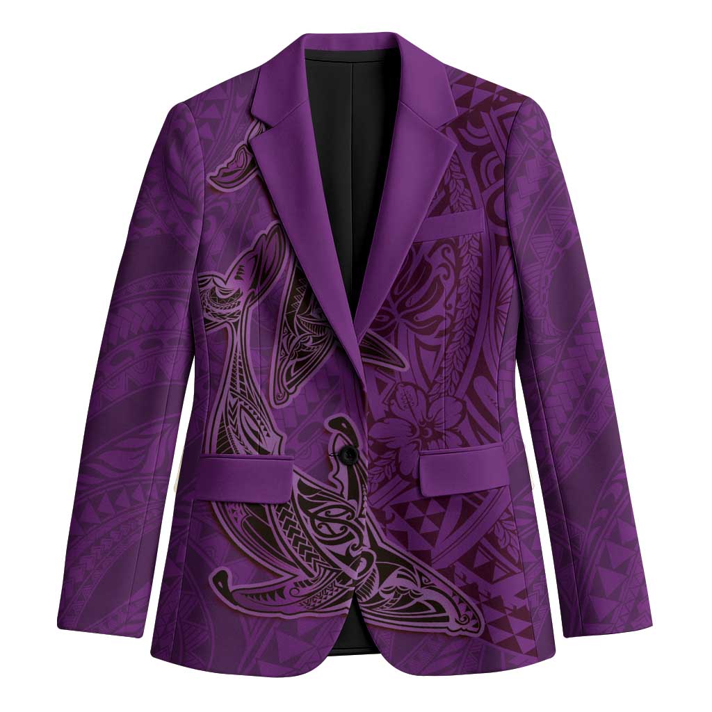 Hawaiian Whales Polynesian Art Motifs Blazer Purple Color - Polynesian Pride