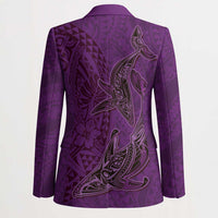 Hawaiian Whales Polynesian Art Motifs Blazer Purple Color - Polynesian Pride