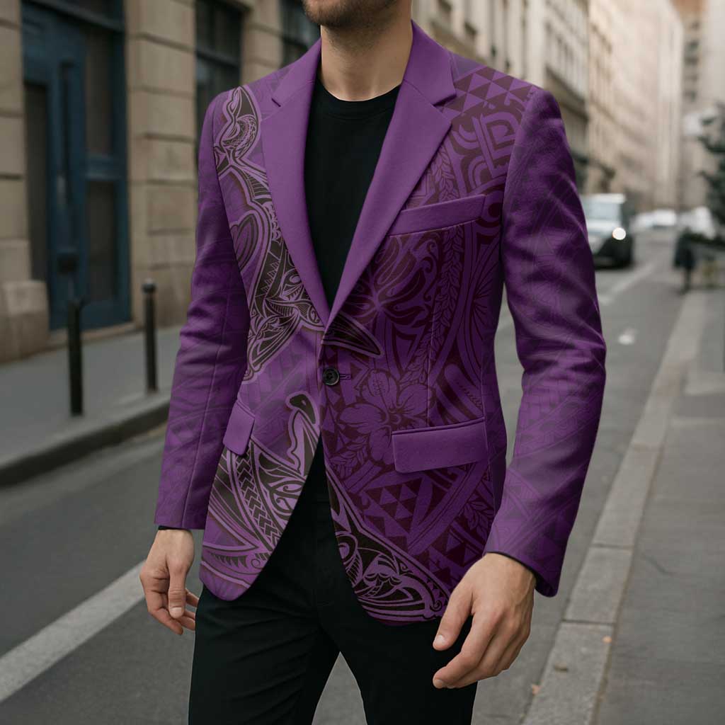 Hawaiian Whales Polynesian Art Motifs Blazer Purple Color - Polynesian Pride