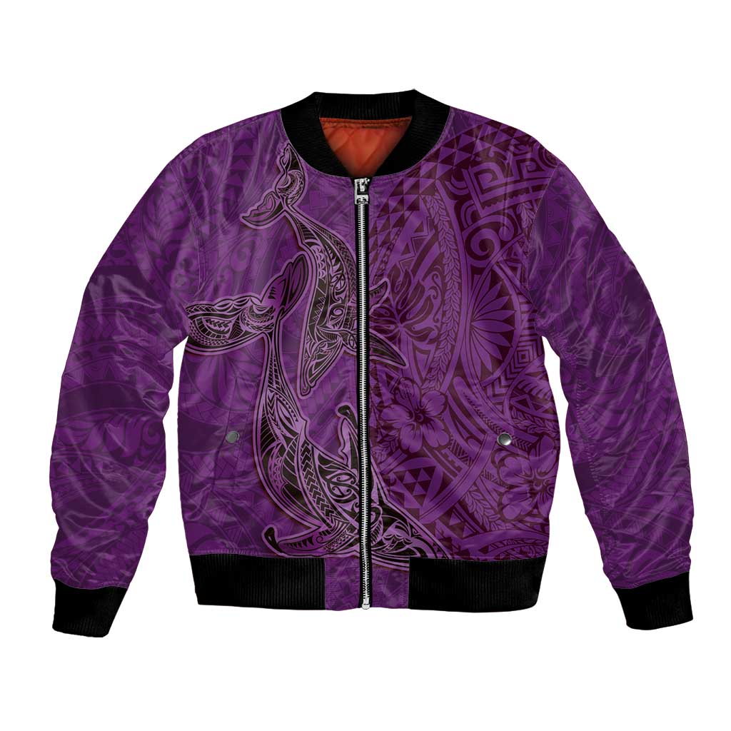 Hawaiian Whales Polynesian Art Motifs Bomber Jacket Purple Color - Polynesian Pride