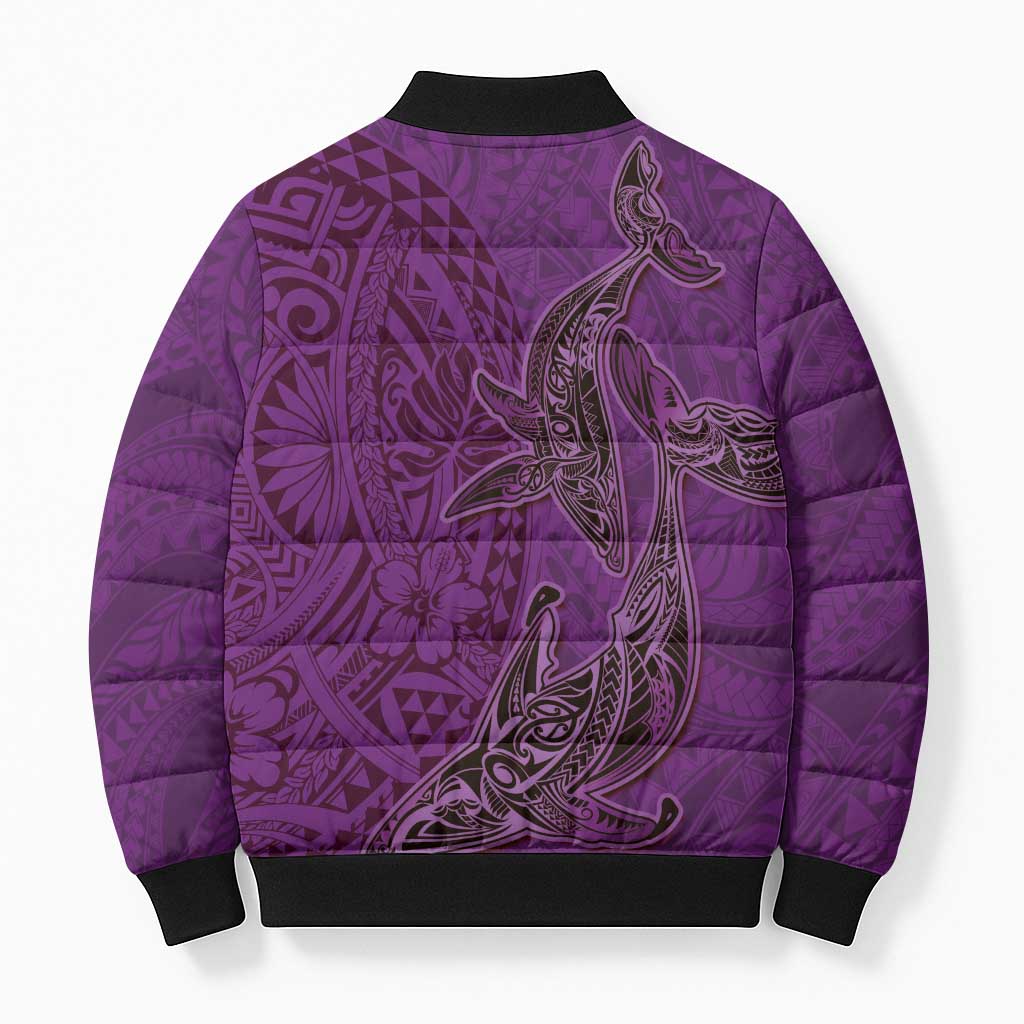 Hawaiian Whales Polynesian Art Motifs Bomber Puffer Jacket Purple Color - Polynesian Pride
