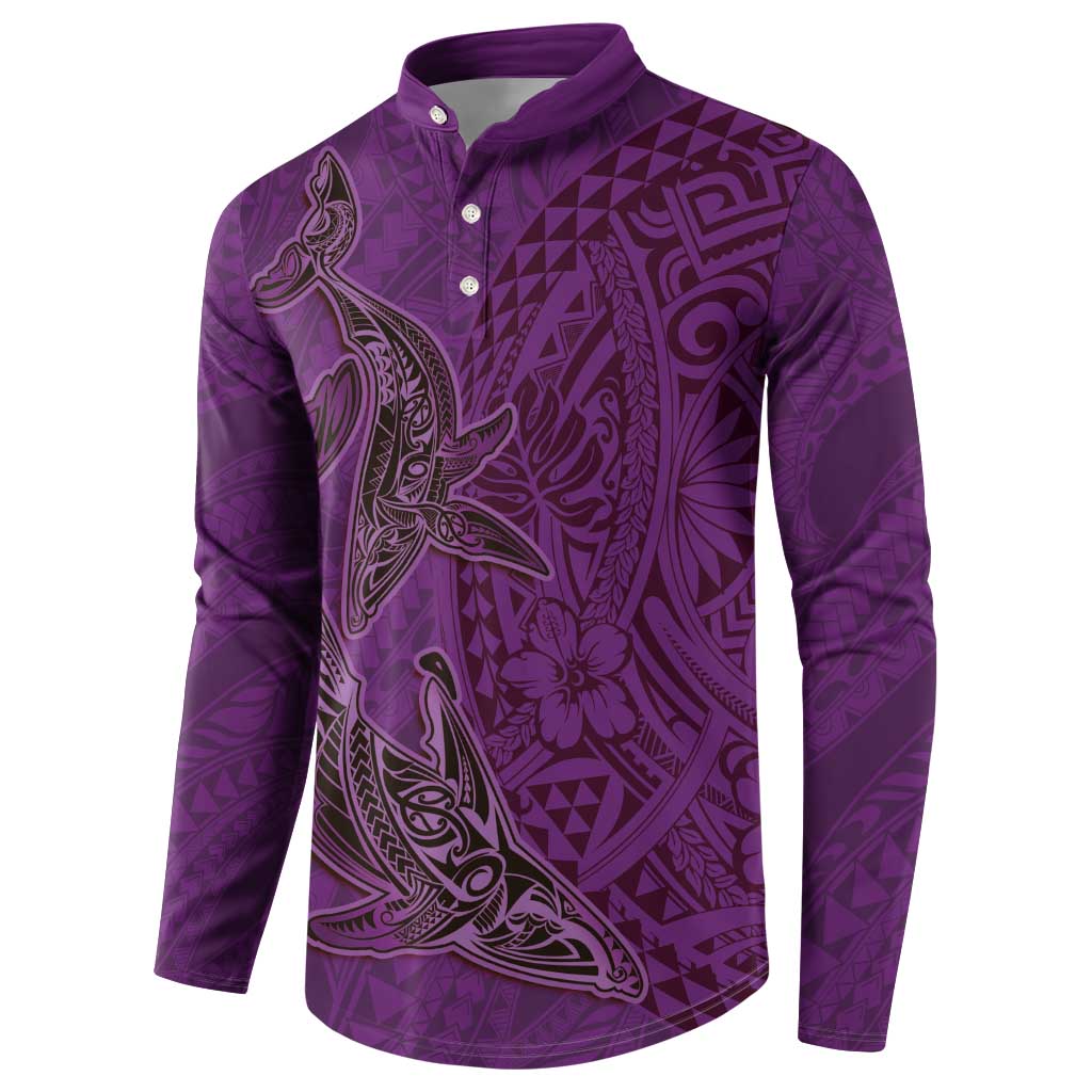 Hawaiian Whales Polynesian Art Motifs Button Sweatshirt Purple Color - Polynesian Pride