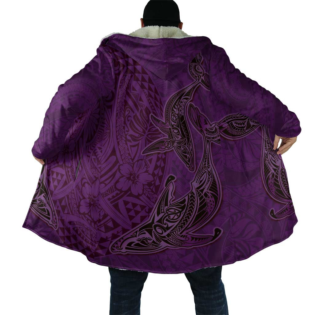 Hawaiian Whales Polynesian Art Motifs Cloak Purple Color - Polynesian Pride