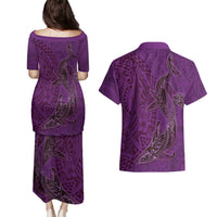 Hawaiian Whales Polynesian Art Motifs Couples Matching Puletasi and Hawaiian Shirt Purple Color - Polynesian Pride