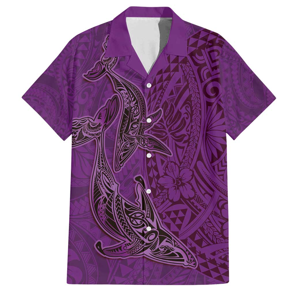 Hawaiian Whales Polynesian Art Motifs Family Matching Puletasi and Hawaiian Shirt Purple Color - Polynesian Pride