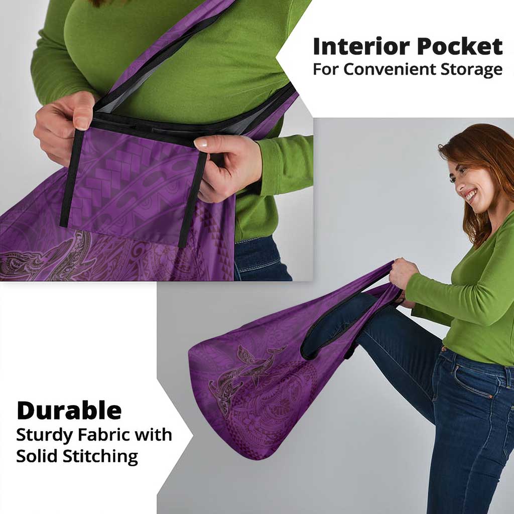 Hawaiian Whales Polynesian Art Motifs Grocery Bag Purple Color - Polynesian Pride