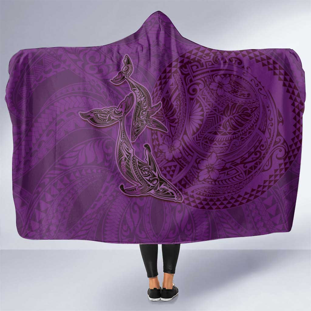 Hawaiian Whales Polynesian Art Motifs Hooded Blanket Purple Color - Polynesian Pride