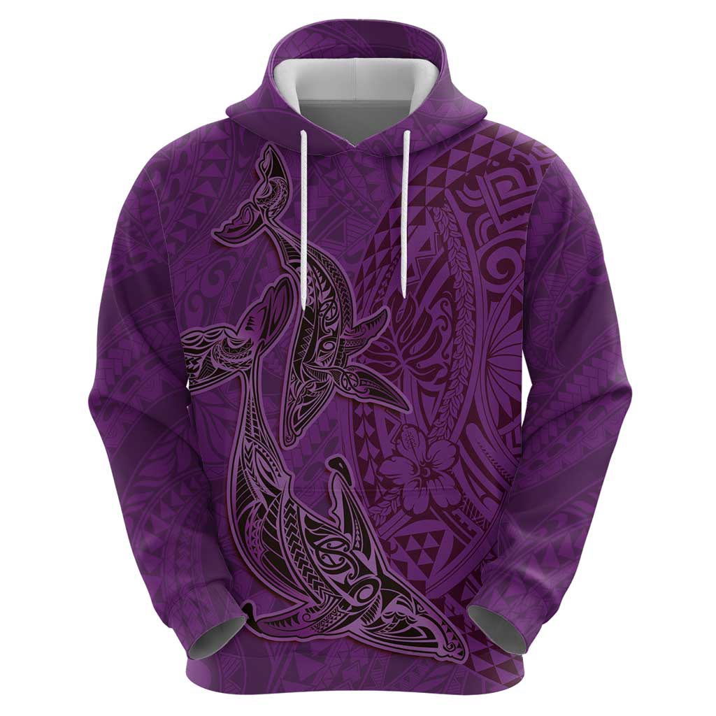 Hawaiian Whales Polynesian Art Motifs Hoodie Purple Color - Polynesian Pride