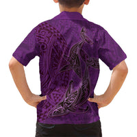 Hawaiian Whales Polynesian Art Motifs Kid Hawaiian Shirt Purple Color - Polynesian Pride