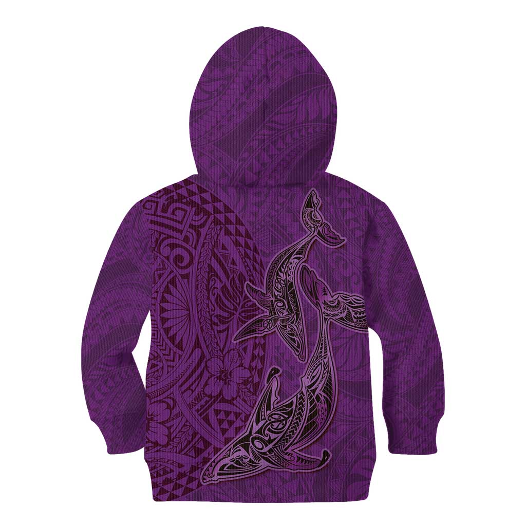 Hawaiian Whales Polynesian Art Motifs Kid Hoodie Purple Color - Polynesian Pride