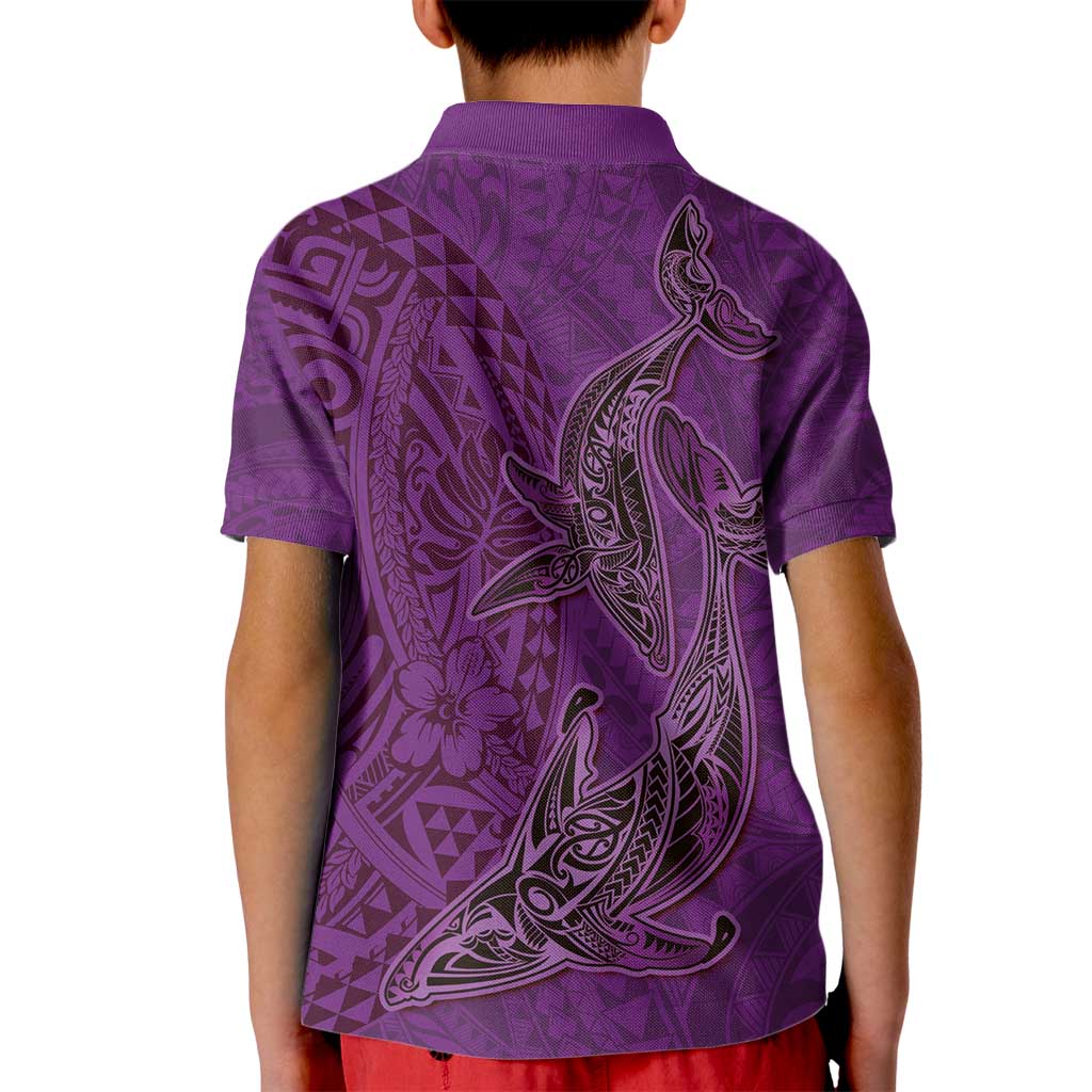 Hawaiian Whales Polynesian Art Motifs Kid Polo Shirt Purple Color - Polynesian Pride