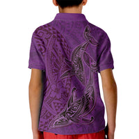 Hawaiian Whales Polynesian Art Motifs Kid Polo Shirt Purple Color - Polynesian Pride
