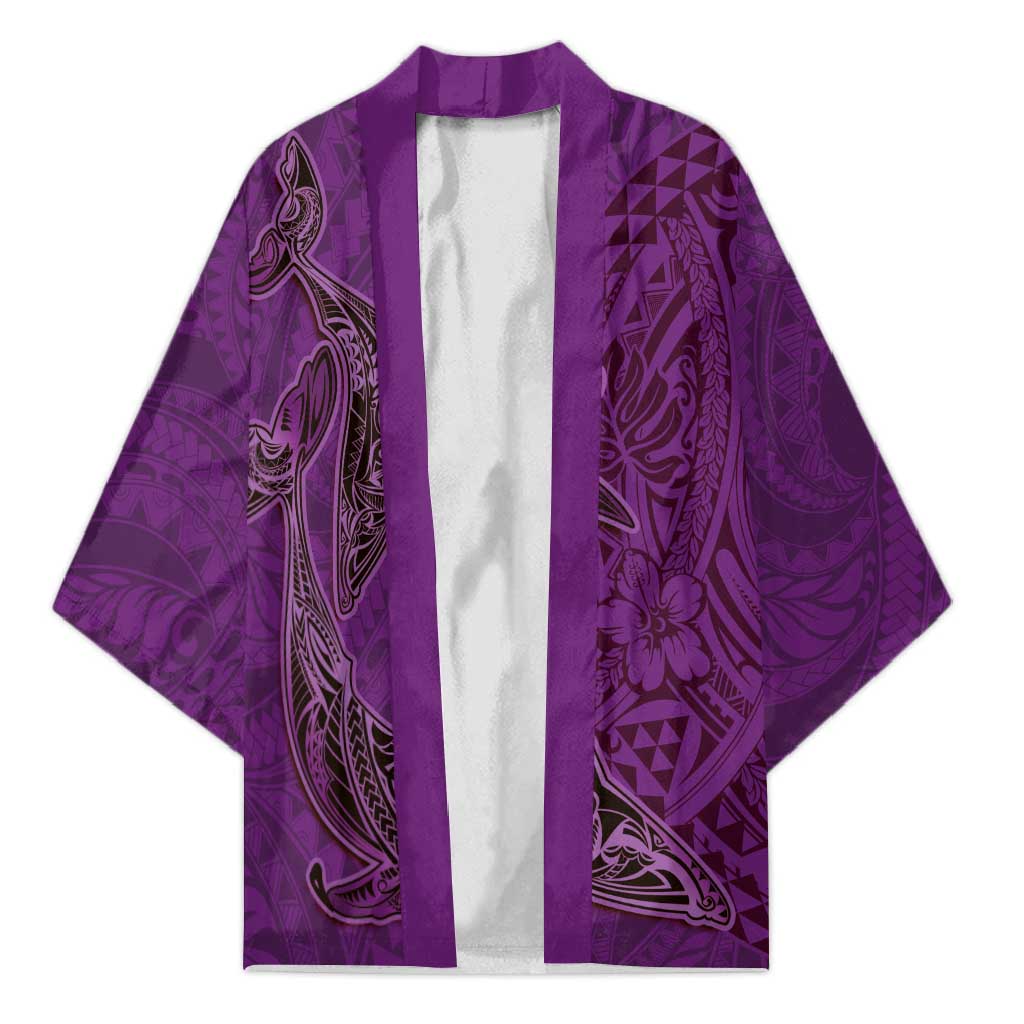 Hawaiian Whales Polynesian Art Motifs Kimono Purple Color LT03 Unisex Purple - Polynesian Pride