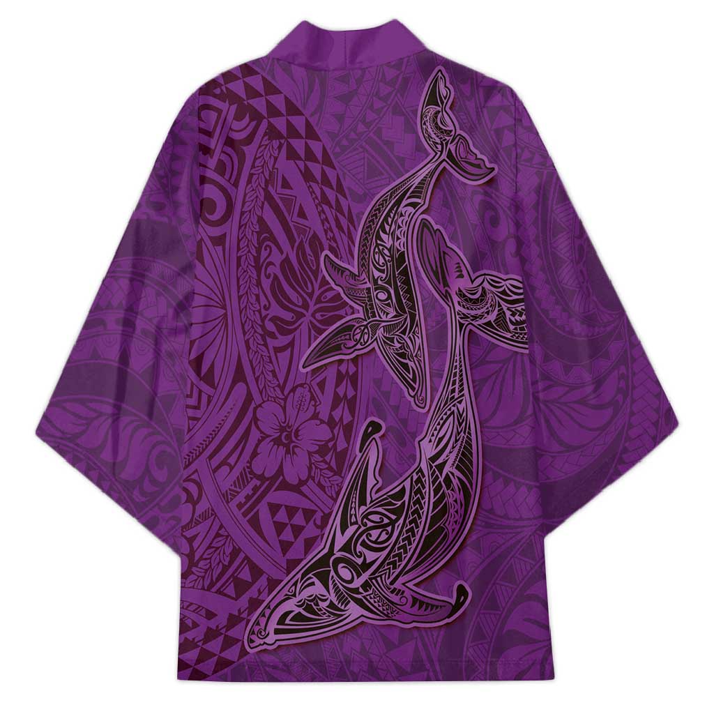 Hawaiian Whales Polynesian Art Motifs Kimono Purple Color LT03 - Polynesian Pride
