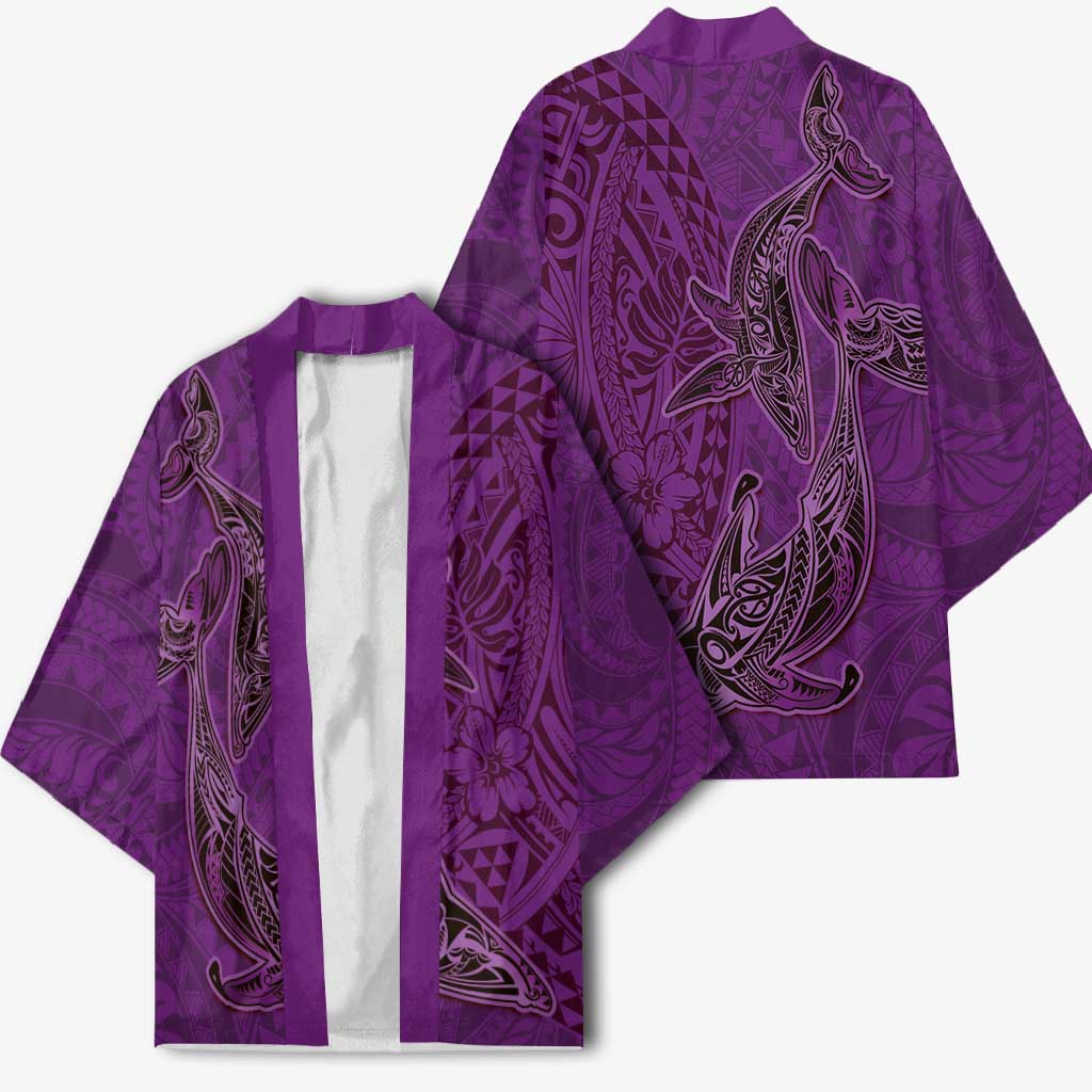 Hawaiian Whales Polynesian Art Motifs Kimono Purple Color LT03 - Polynesian Pride