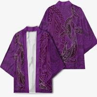 Hawaiian Whales Polynesian Art Motifs Kimono Purple Color LT03 - Polynesian Pride