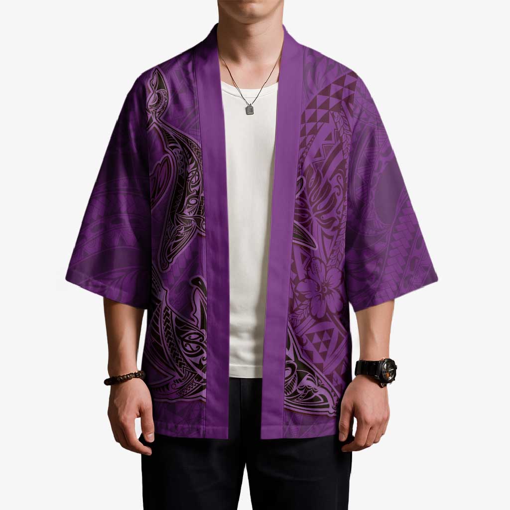 Hawaiian Whales Polynesian Art Motifs Kimono Purple Color LT03 - Polynesian Pride