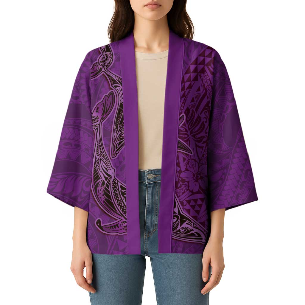 Hawaiian Whales Polynesian Art Motifs Kimono Purple Color LT03 - Polynesian Pride