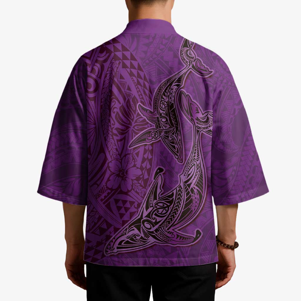 Hawaiian Whales Polynesian Art Motifs Kimono Purple Color LT03 - Polynesian Pride
