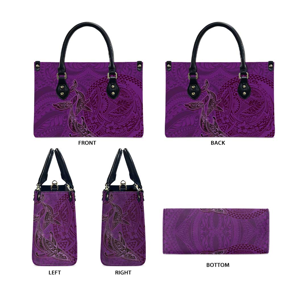 Hawaiian Whales Polynesian Art Motifs Leather Bag Purple Color - Polynesian Pride
