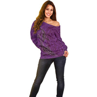 Hawaiian Whales Polynesian Art Motifs Off Shoulder Sweater Purple Color - Polynesian Pride