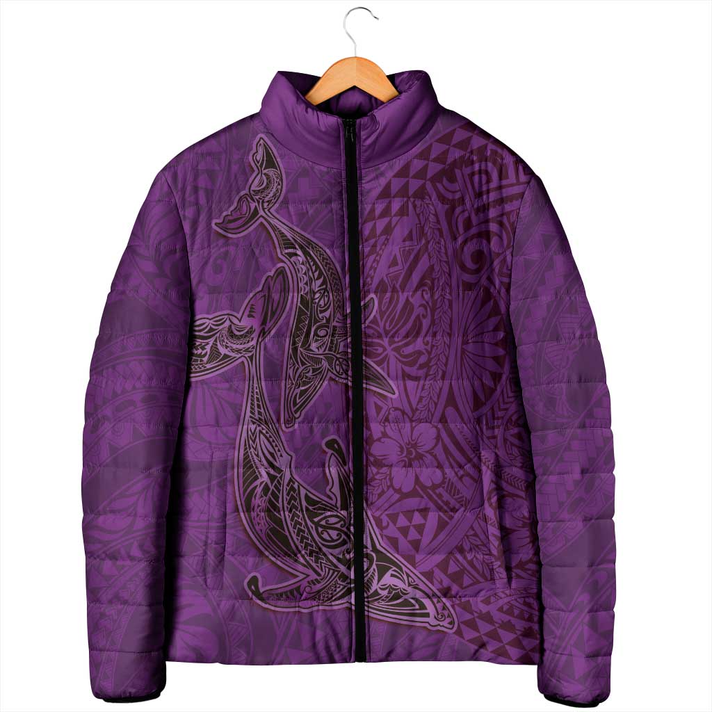 Hawaiian Whales Polynesian Art Motifs Padded Jacket Purple Color - Polynesian Pride