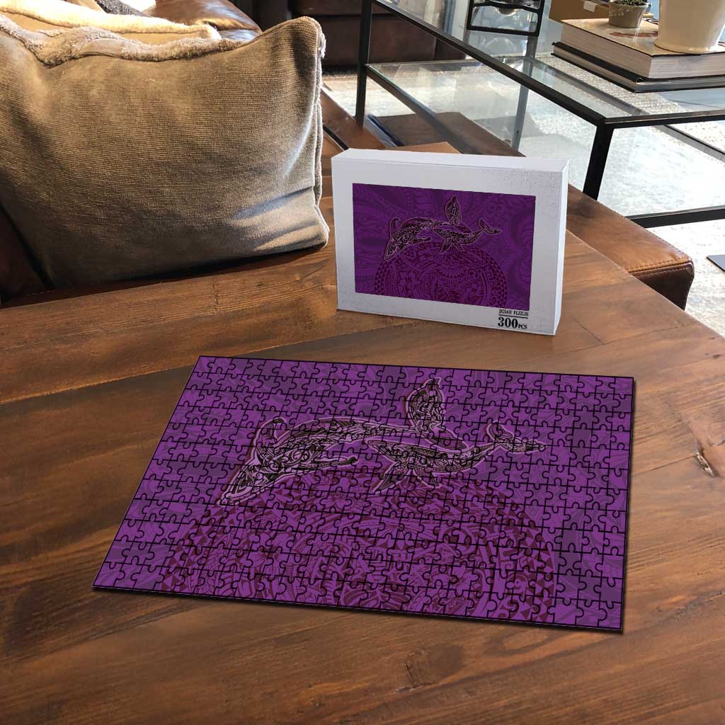 Hawaiian Whales Polynesian Art Motifs Puzzle Purple Color - Polynesian Pride