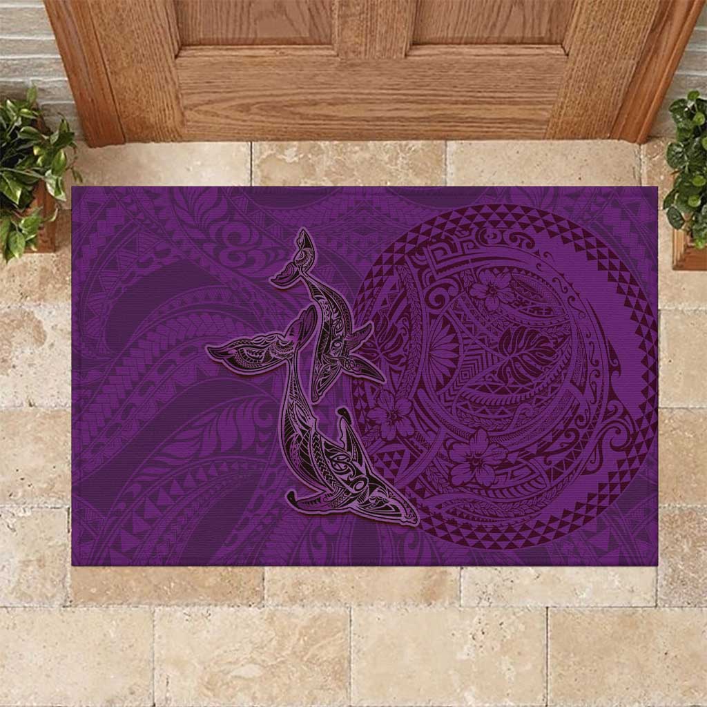 Hawaiian Whales Polynesian Art Motifs Rubber Doormat Purple Color - Polynesian Pride