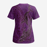 Hawaiian Whales Polynesian Art Motifs Scrub Top Purple Color - Polynesian Pride