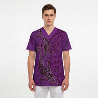 Hawaiian Whales Polynesian Art Motifs Scrub Top Purple Color - Polynesian Pride