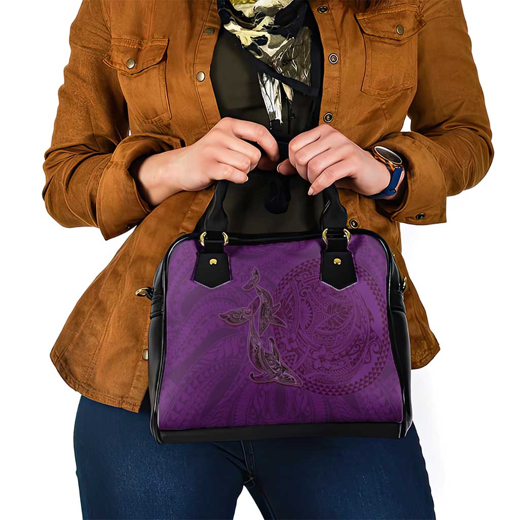 Hawaiian Whales Polynesian Art Motifs Shoulder Handbag Purple Color - Polynesian Pride