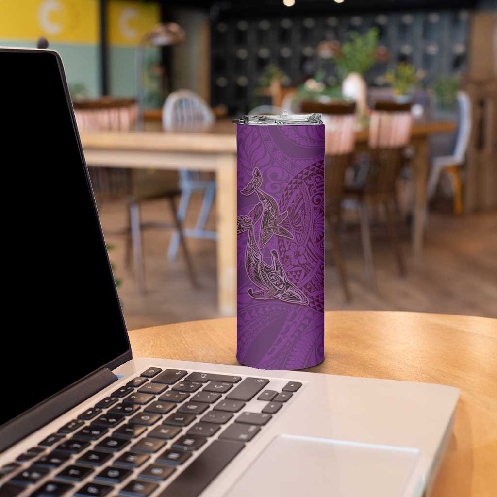 Hawaiian Whales Polynesian Art Motifs Skinny Tumbler Purple Color - Polynesian Pride