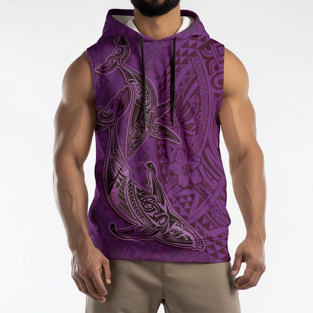 Hawaiian Whales Polynesian Art Motifs Sleeveless Hoodie Purple Color - Polynesian Pride